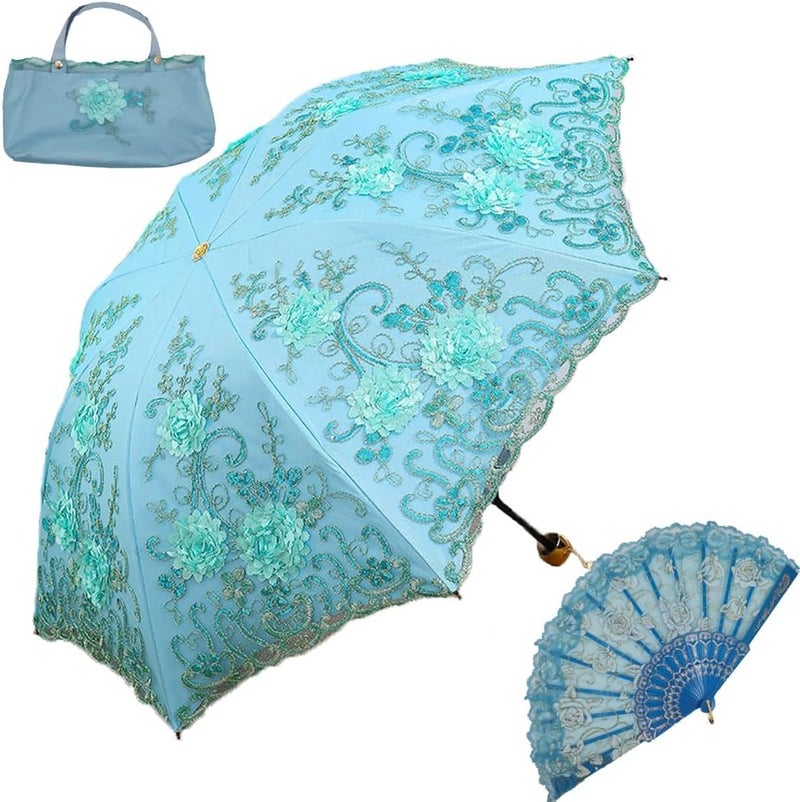 Aikelai Vintage Lace Umbrella, UPF50+ Sun Umbrella, 3D Flower Chinese Embroidery Compact Folding Umbrella for Walking, Wedding, Tea Party,Photo Shooting - Image 1